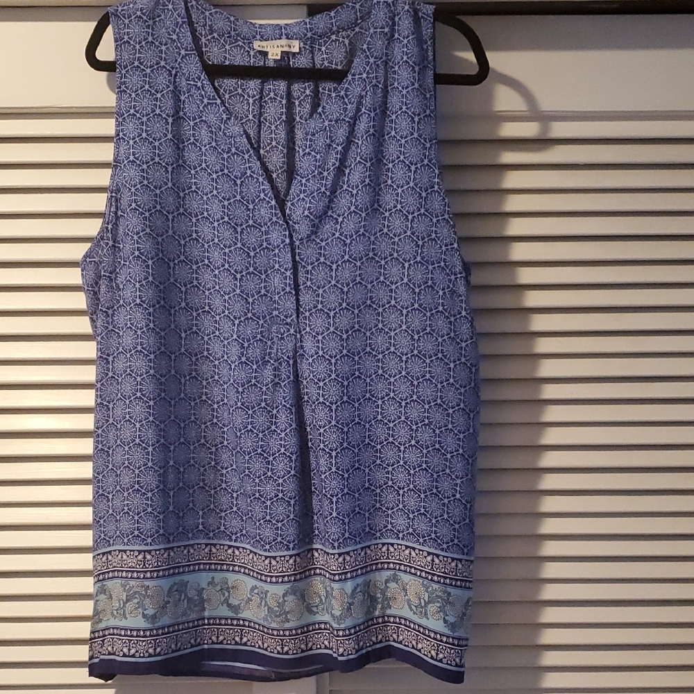 Artisan NY Blue Geometric Sleeveless Blouse Size 2X